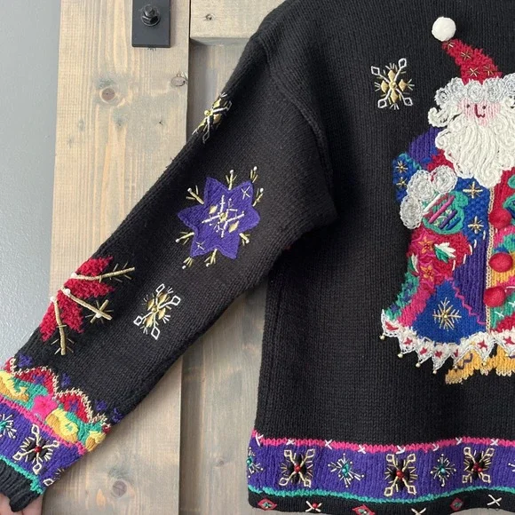Vintage Belle Pointe Ugly Christmas Sweater Beaded Embroidered Colorful Sz Small - Picture 16 of 16
